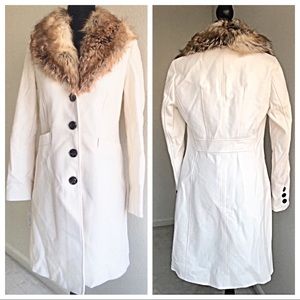 Long coat Wool blend winter white Ivory faux fur